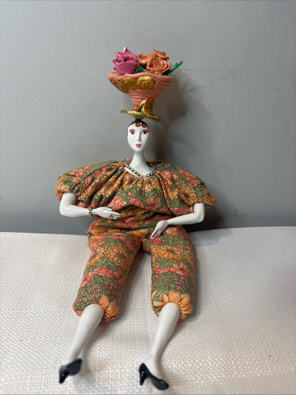 VINTAGE Poupees by Isabelle Floral Fabric and porcelain Doll -